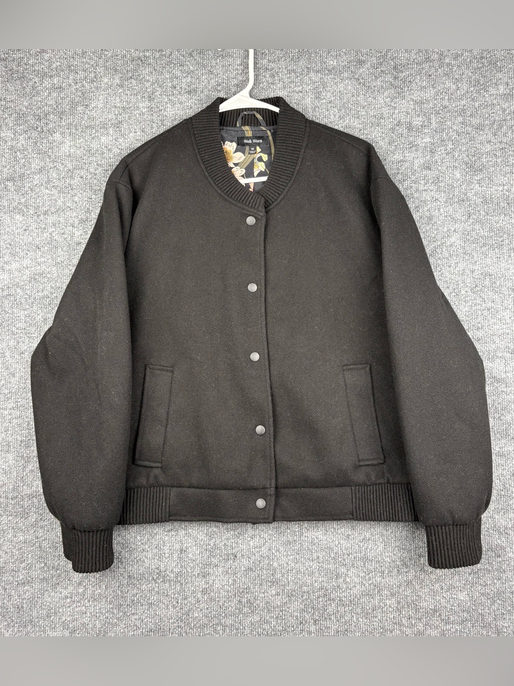 Well Worn Women's Long Sleeve Mid Length Bomber Jacket Size M - Black